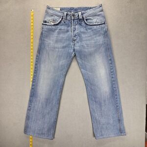 Diesel Busky Jeans Mens 32x30 Altered Hem Blue Light Wash Straight Button Fly